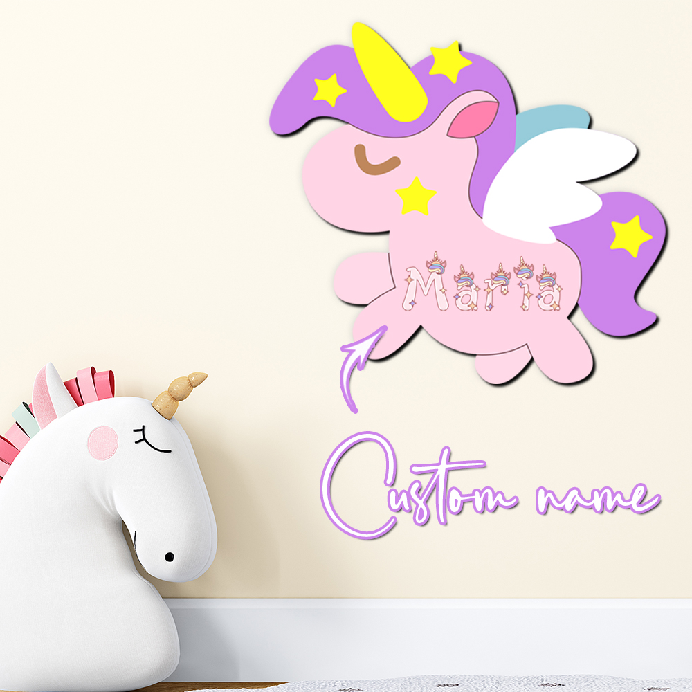 Baby Nursery Sign - Panneau nominatif personnalisé en bois Licorne,