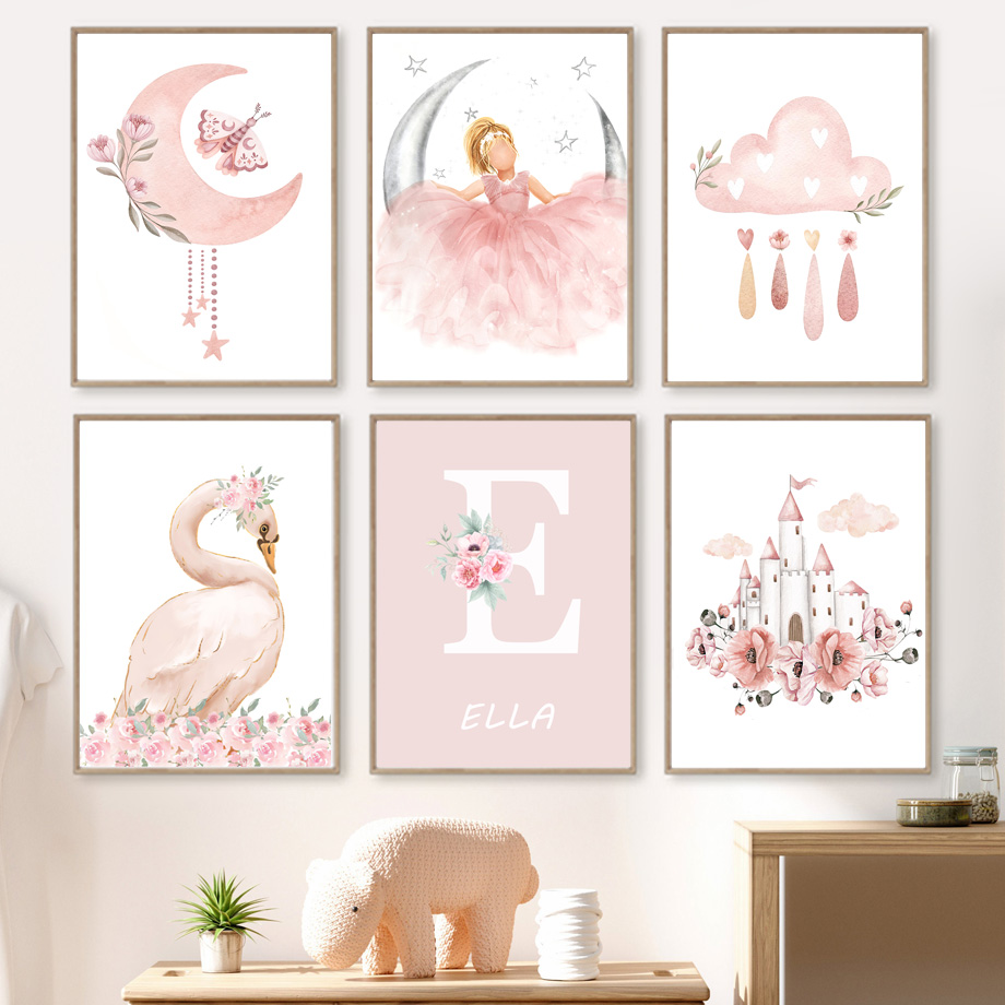 Baby Nursery Girl Room - Toile murale d'ange rose pour fille,