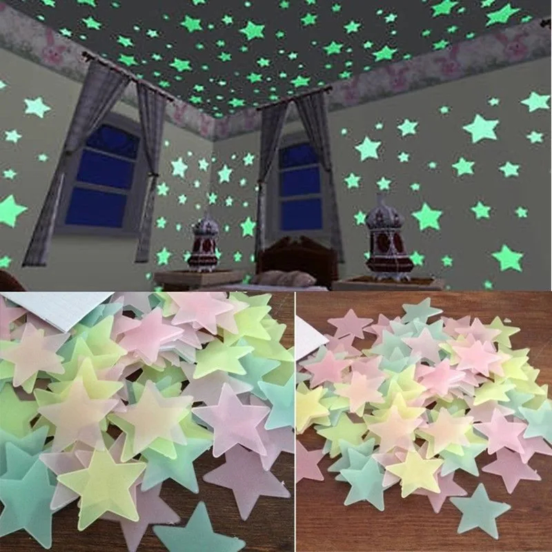 Baby Nursery Stickers - 100 autocollants étoiles fluorescentes qui brillent