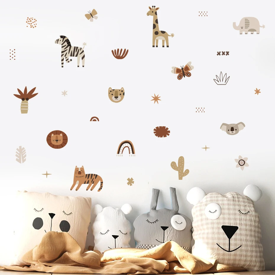 Baby Nursery Stickers - Dessin animé afrique animaux éléphant zèbre