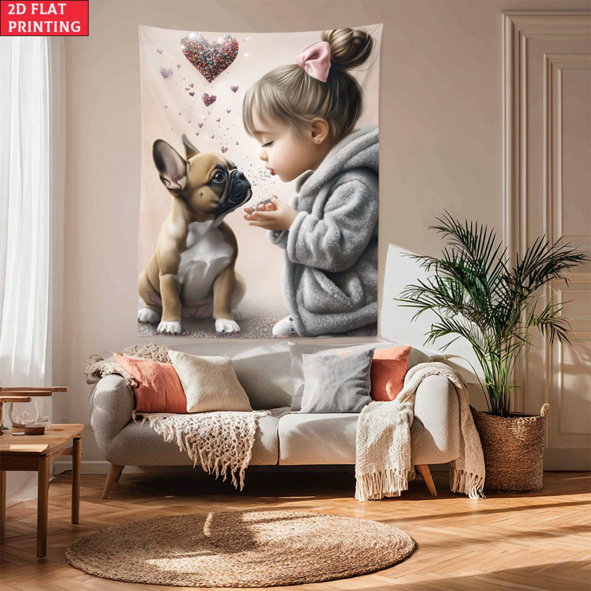 Fille avec bouledogue français - Baby Nursery Girl Room avis et prix